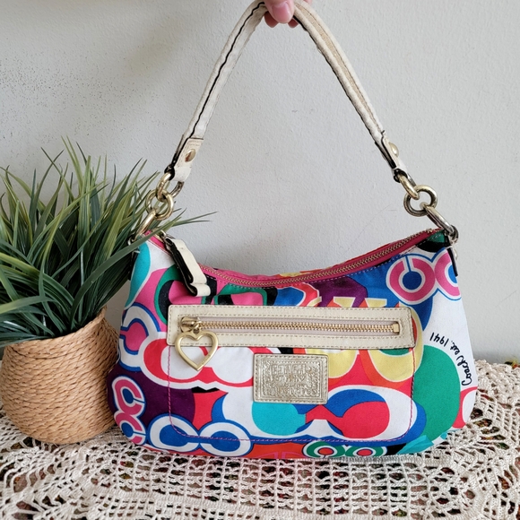 Coach Multicolor Shoulder Bag with Heart Charm - Picture 1 of 14
